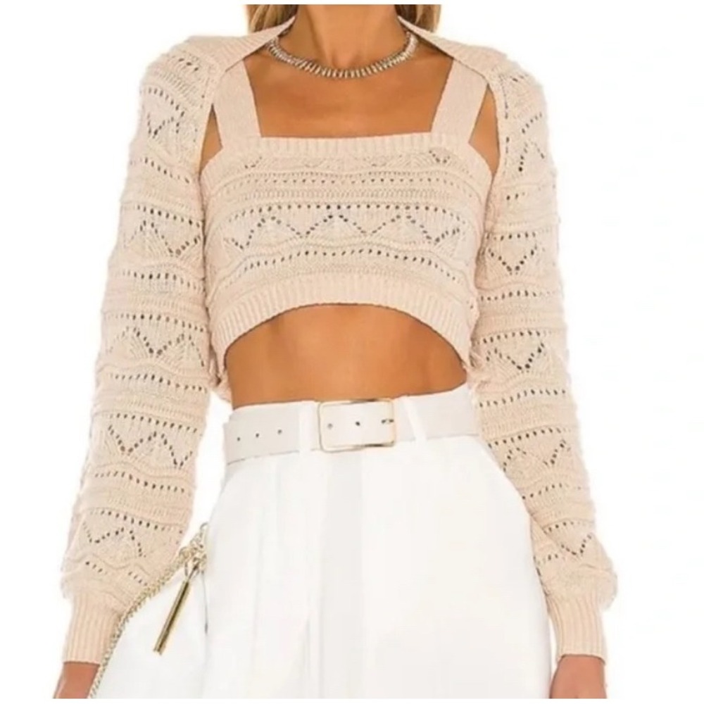 MAJORELLE Beige Crochet Knit Crop Top